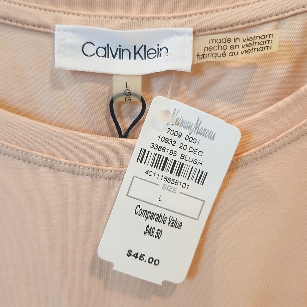 Calvin Klein Blush T-Shirt With Crystal Embellishment, Size Large - Picture 2 of 8